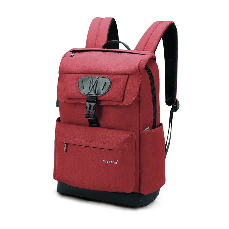 Fashion Men's/Women's Slim 15.6" Laptop Backpack With USB Charging Port For School/Work/Travel - Black,Red