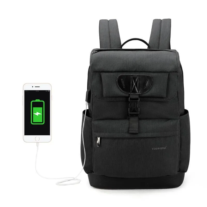 Fashion Men's/Women's Slim 15.6" Laptop Backpack With USB Charging Port For School/Work/Travel - Black,Red