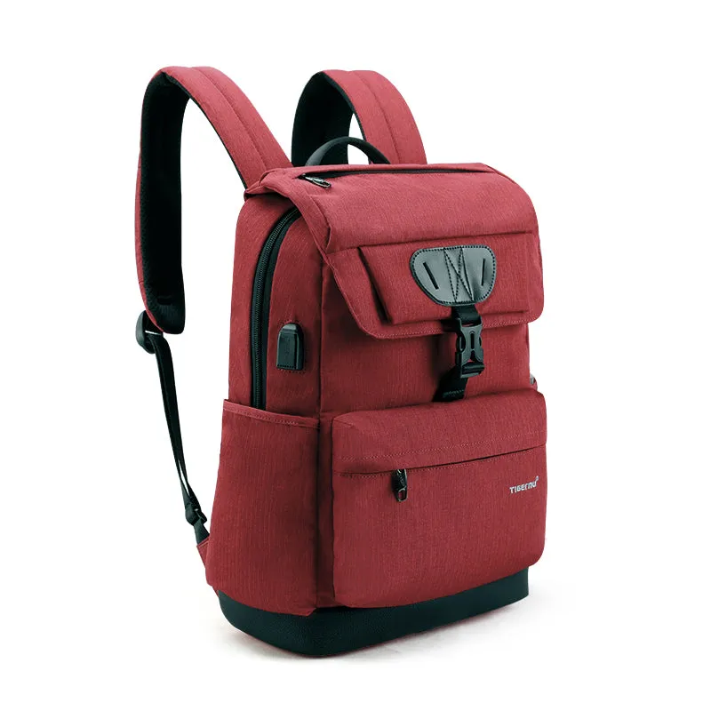 Fashion Men's/Women's Slim 15.6" Laptop Backpack With USB Charging Port For School/Work/Travel - Black,Red