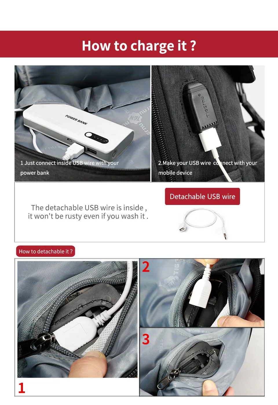 Fashion Men's/Women's Slim 15.6" Laptop Backpack With USB Charging Port For School/Work/Travel - Black,Red