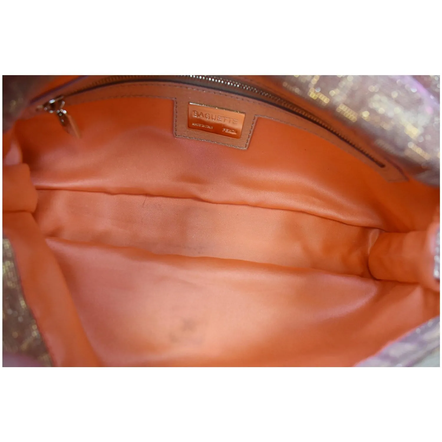 FENDI Glitter Zucca Canvas Magnetic Baguette Bag Metallic Pink