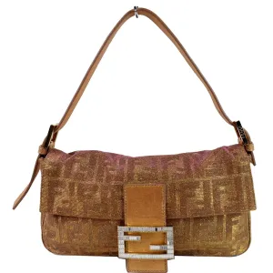 FENDI Glitter Zucca Canvas Magnetic Baguette Bag Metallic Pink