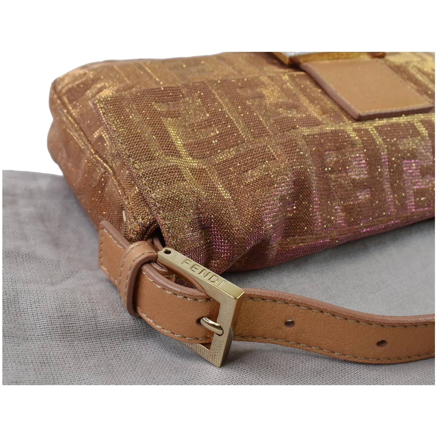 FENDI Glitter Zucca Canvas Magnetic Baguette Bag Metallic Pink