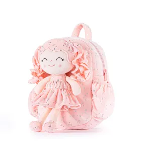 Gloveleya 11-inch Toddler Girl Backpack Plush Kindergarten Backpacks with 12-inch Curly Hair Ironing Silver Heart Doll Coral