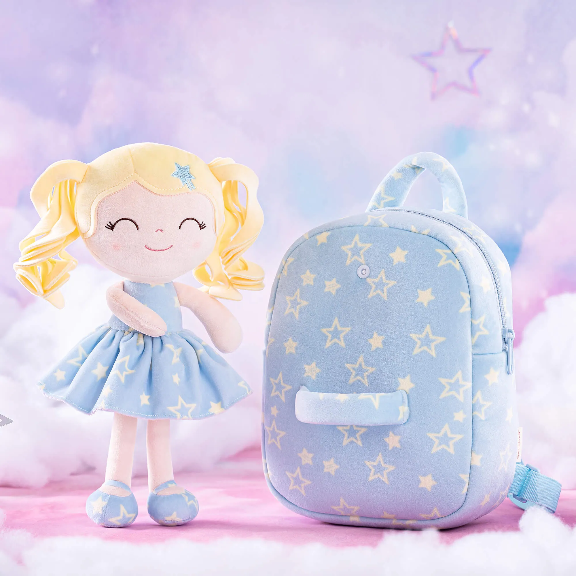 Gloveleya 9-inch Personalized Plush Curly Star Dolls Backpack Series