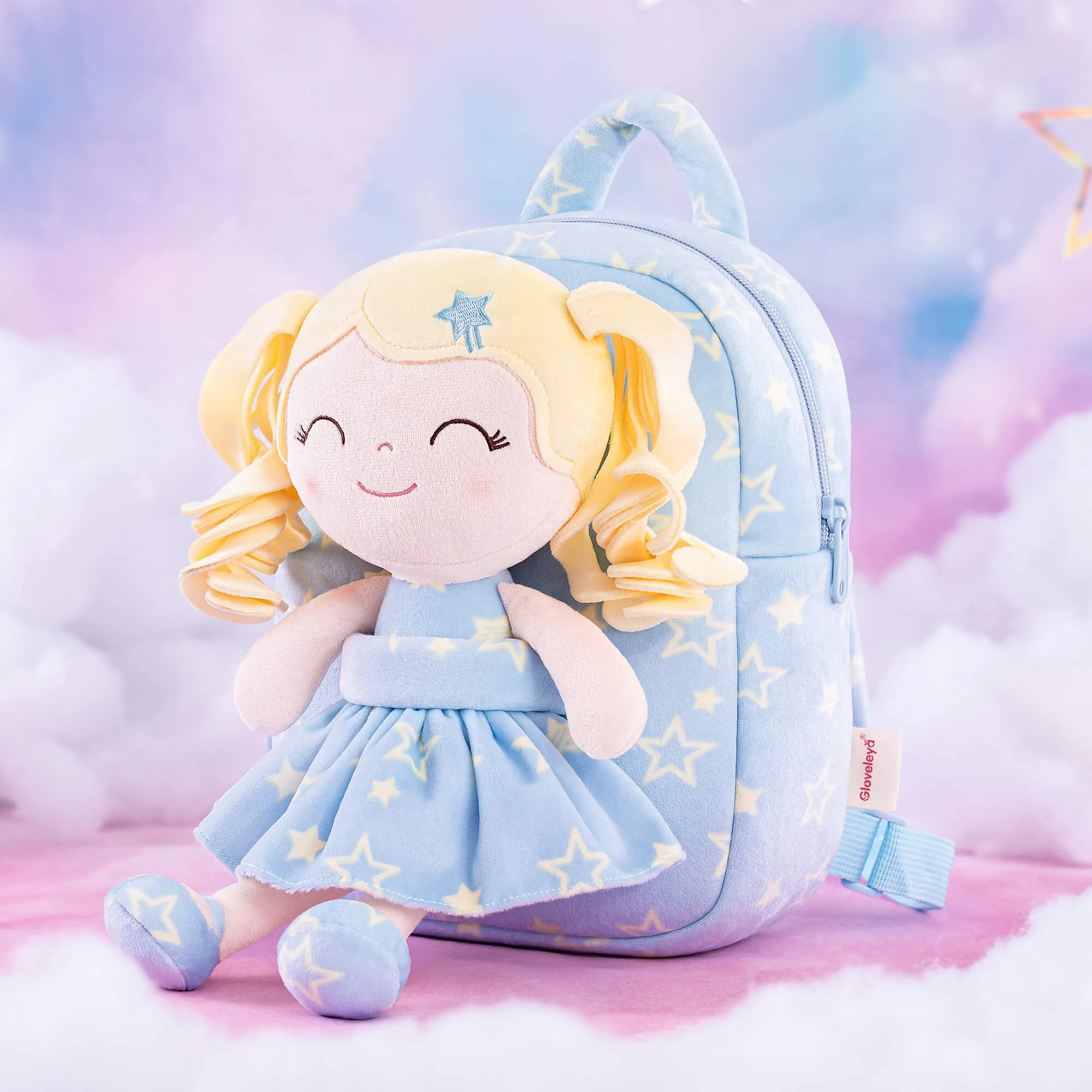 Gloveleya 9-inch Personalized Plush Curly Star Dolls Backpack Series