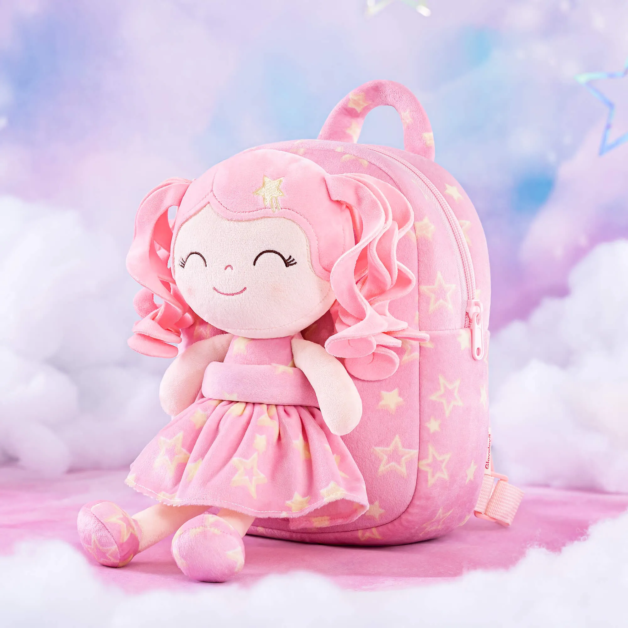 Gloveleya 9-inch Personalized Plush Curly Star Dolls Backpack Series