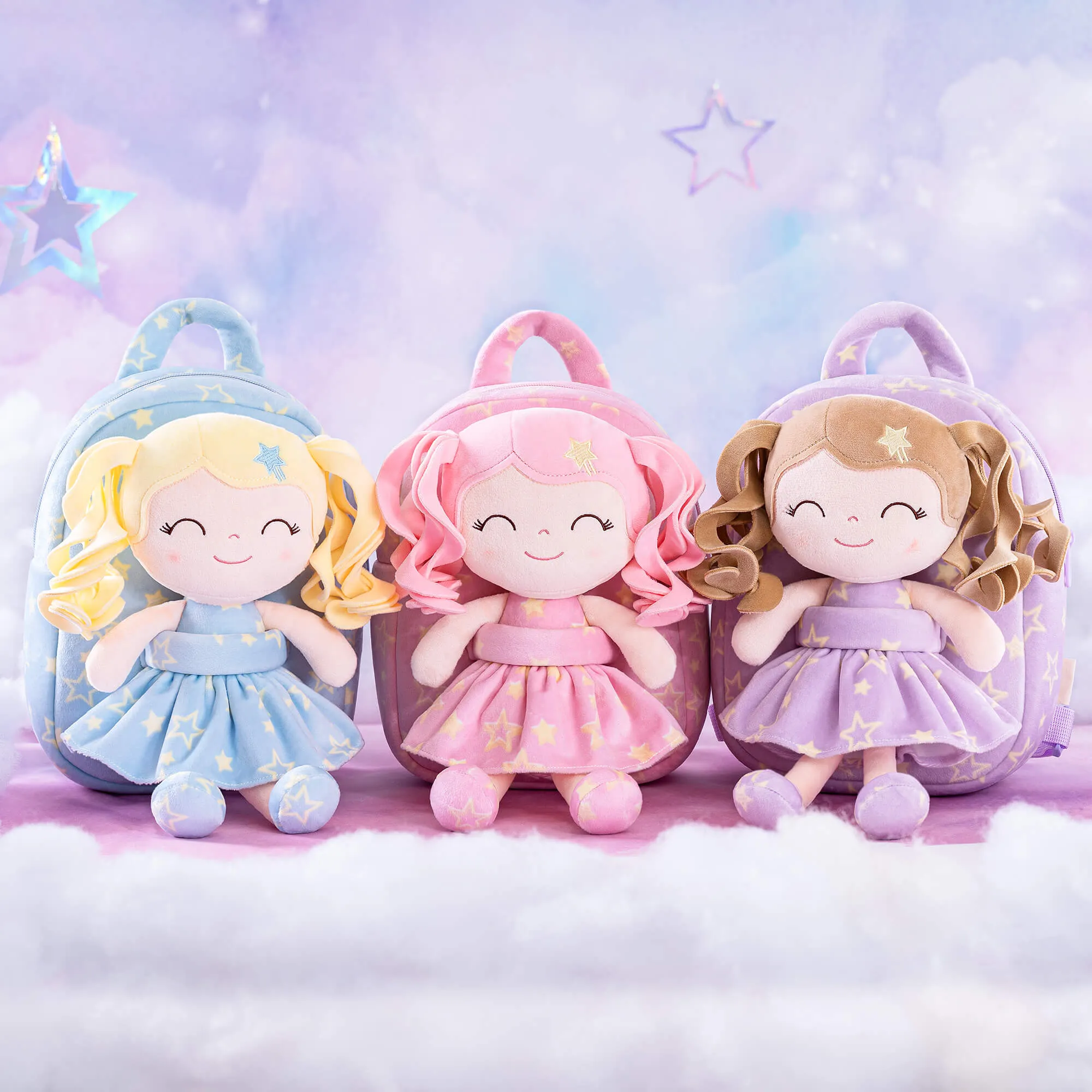 Gloveleya 9-inch Personalized Plush Curly Star Dolls Backpack Series