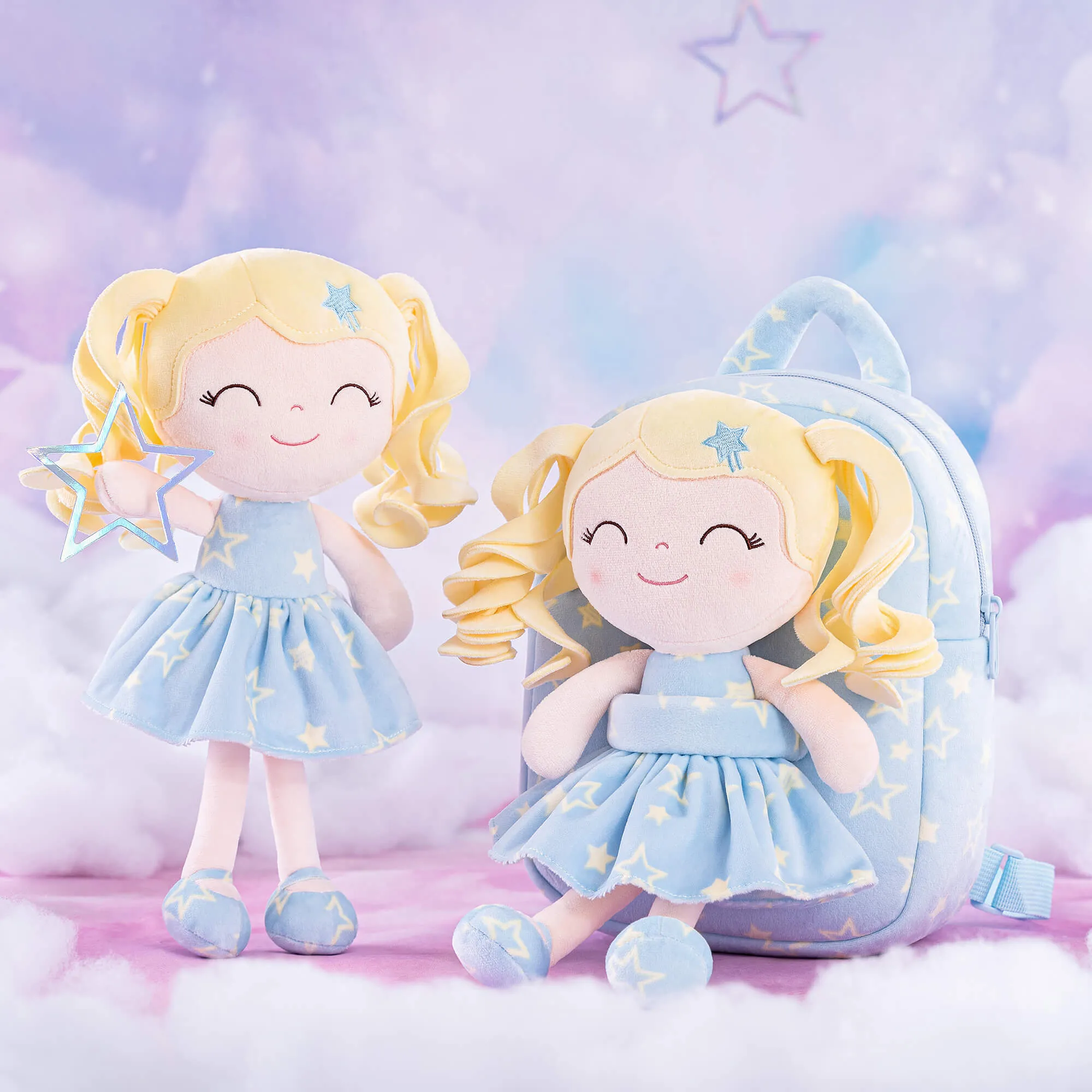 Gloveleya 9-inch Personalized Plush Curly Star Dolls Backpack Series