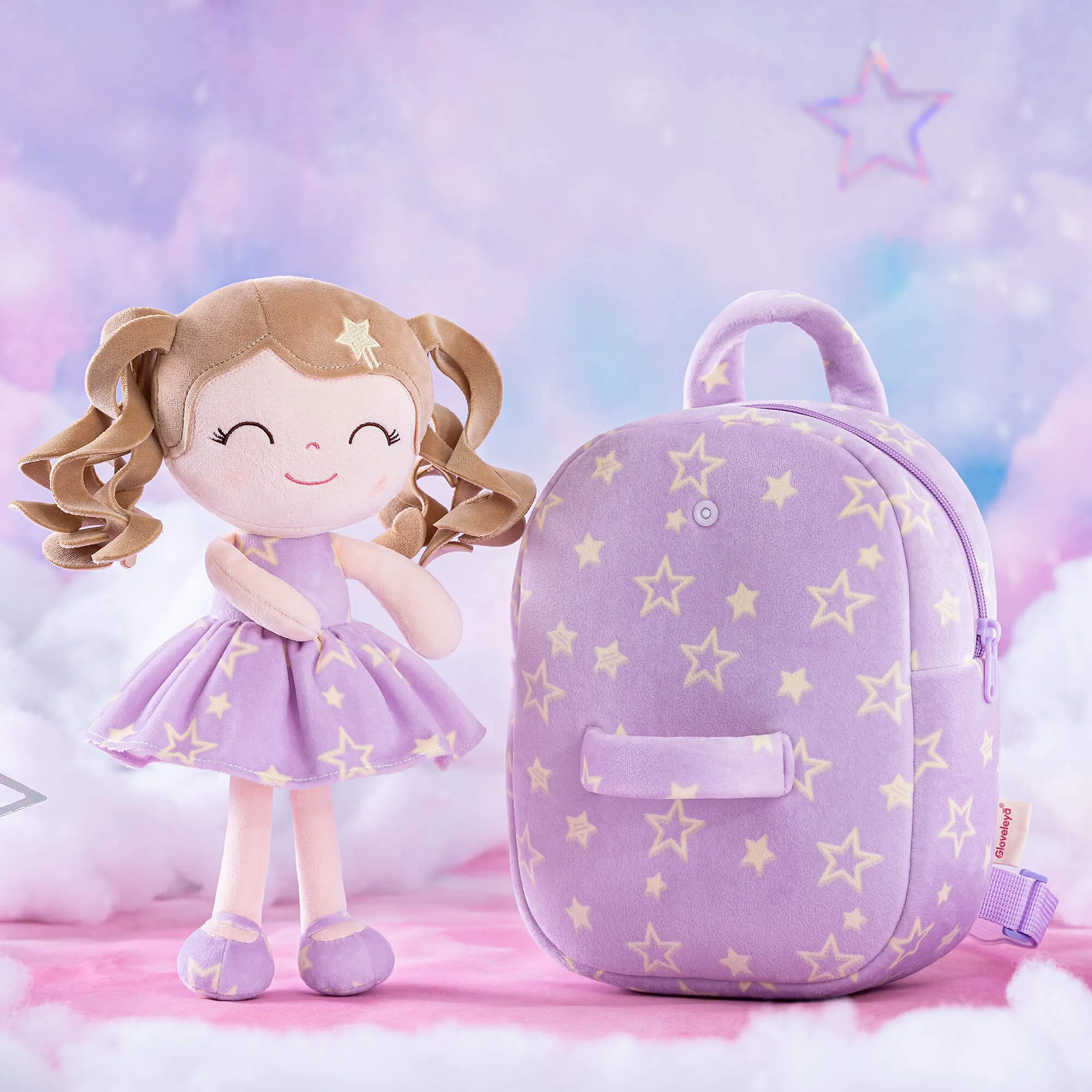 Gloveleya 9-inch Personalized Plush Curly Star Dolls Backpack Series