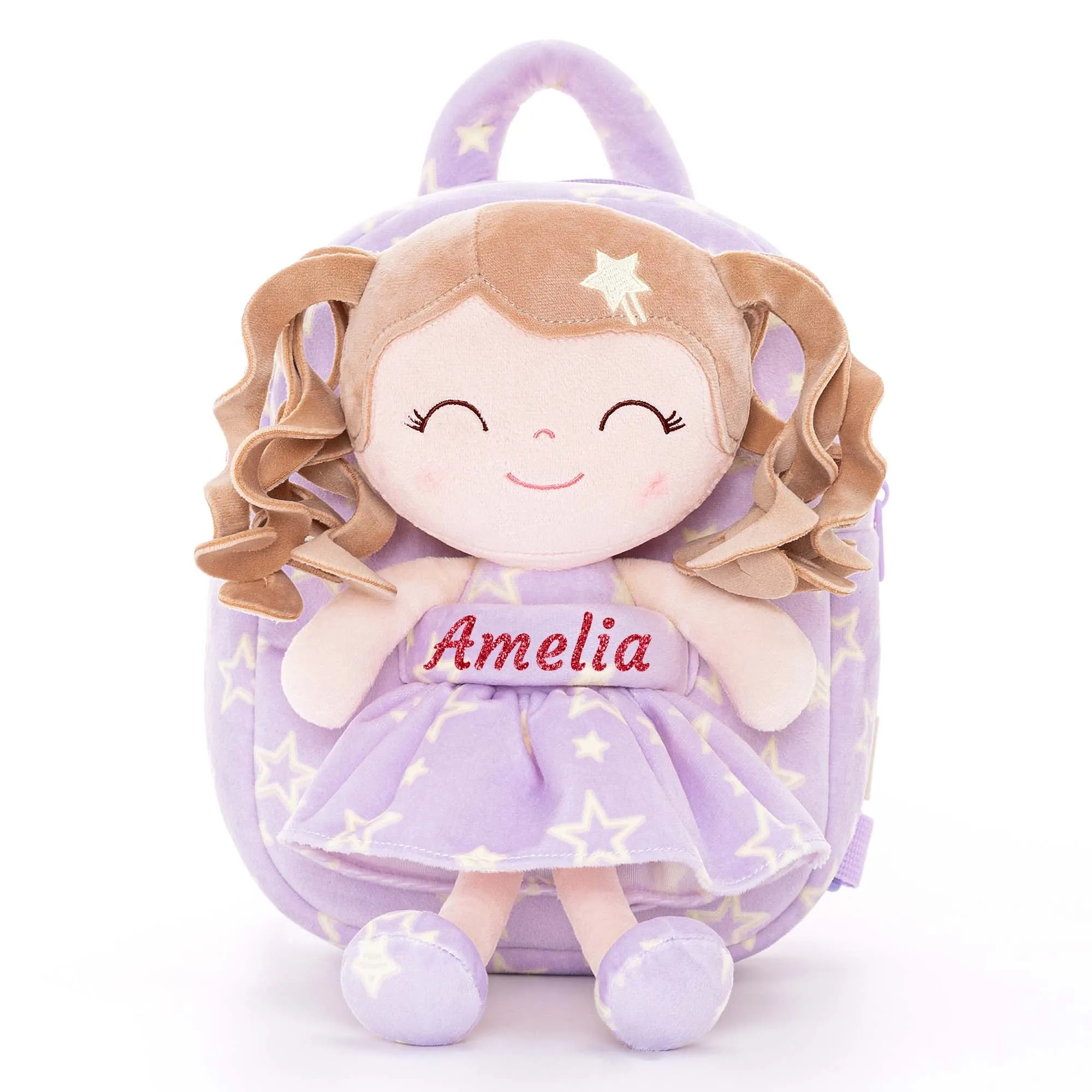 Gloveleya 9-inch Personalized Plush Curly Star Dolls Backpack Series