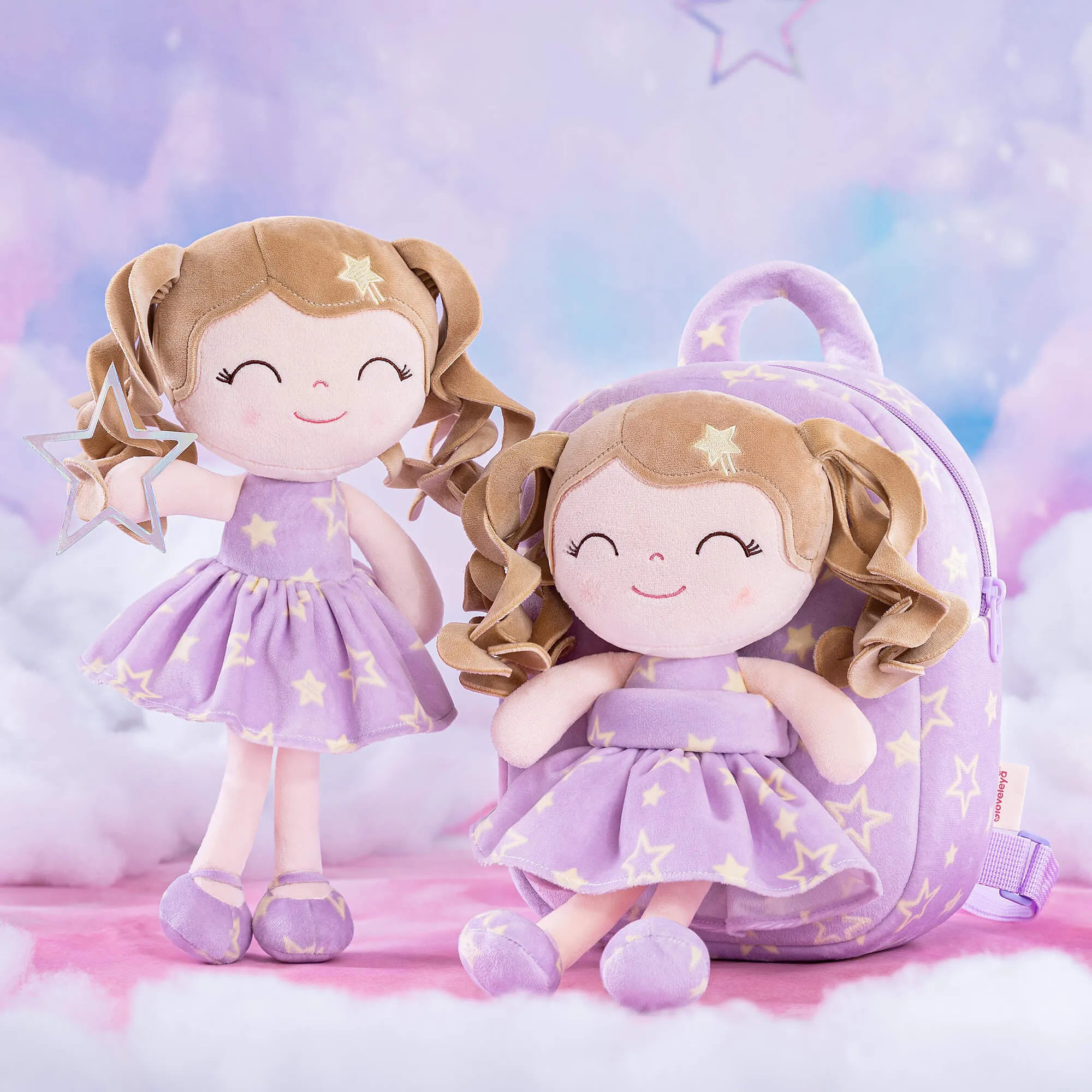 Gloveleya 9-inch Personalized Plush Curly Star Dolls Backpack Series