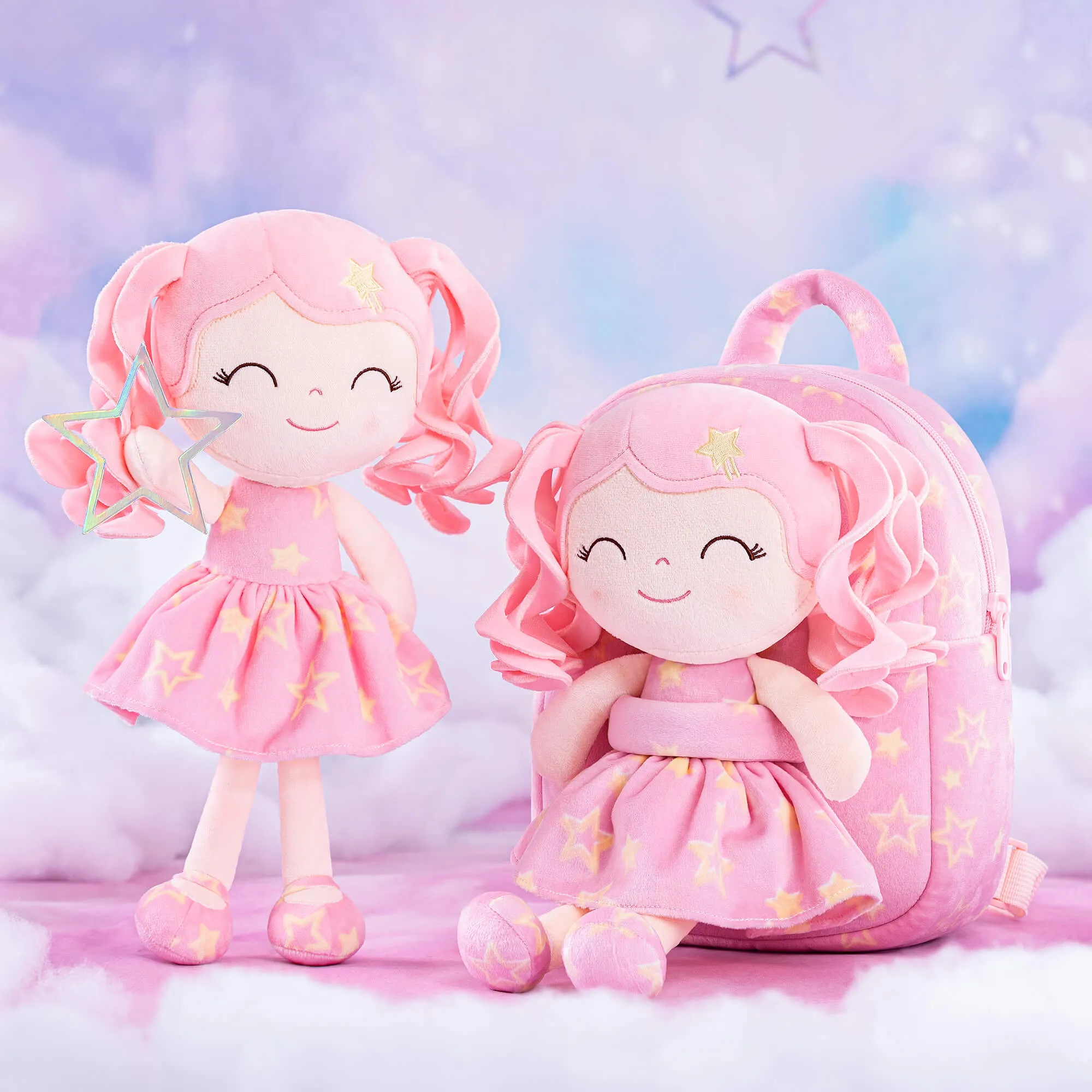 Gloveleya 9-inch Personalized Plush Curly Star Dolls Backpack Series