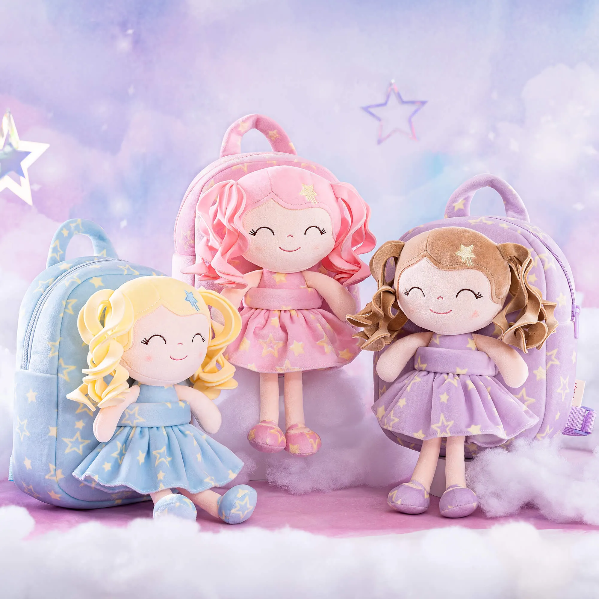 Gloveleya 9-inch Personalized Plush Curly Star Dolls Backpack Series