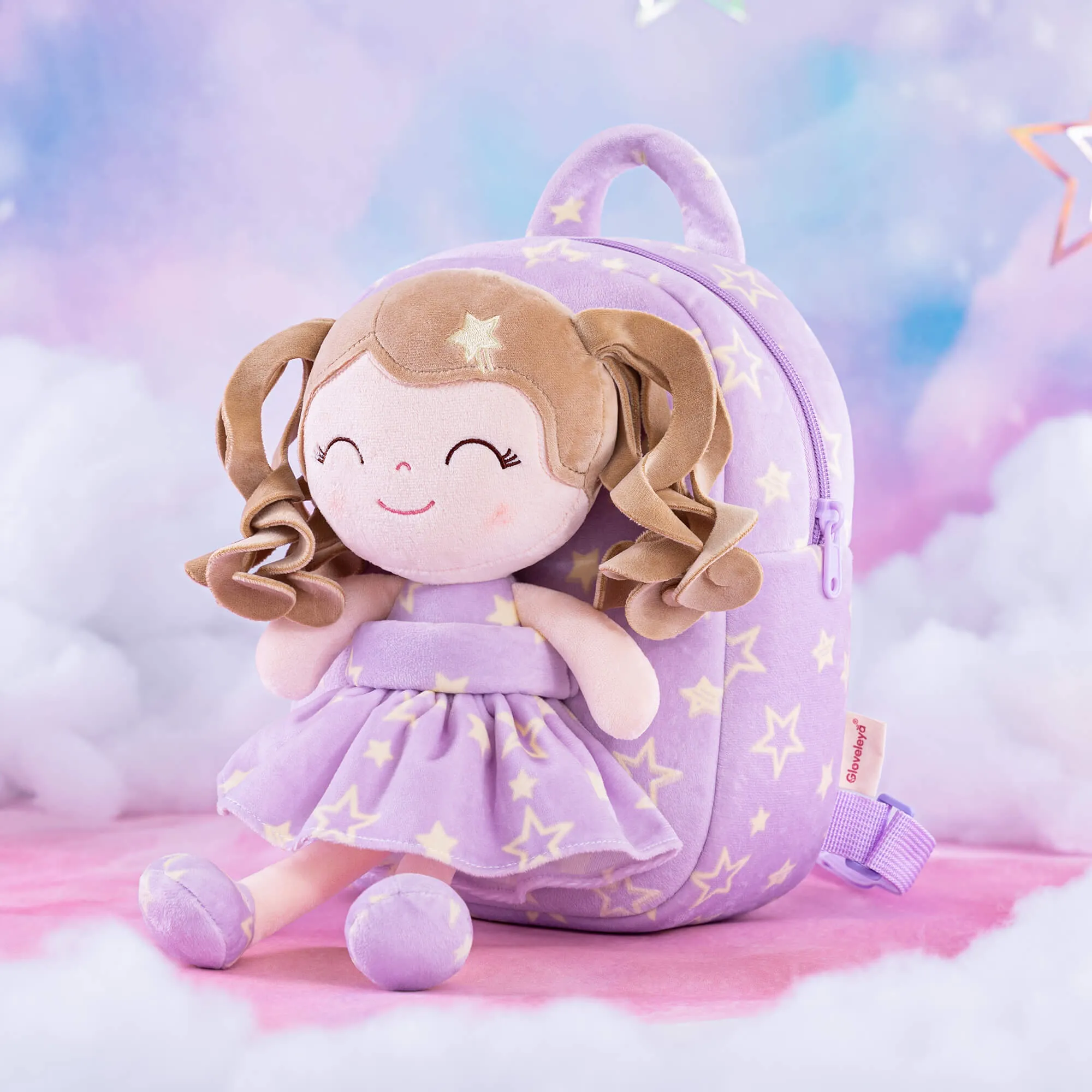Gloveleya 9-inch Personalized Plush Curly Star Dolls Backpack Series