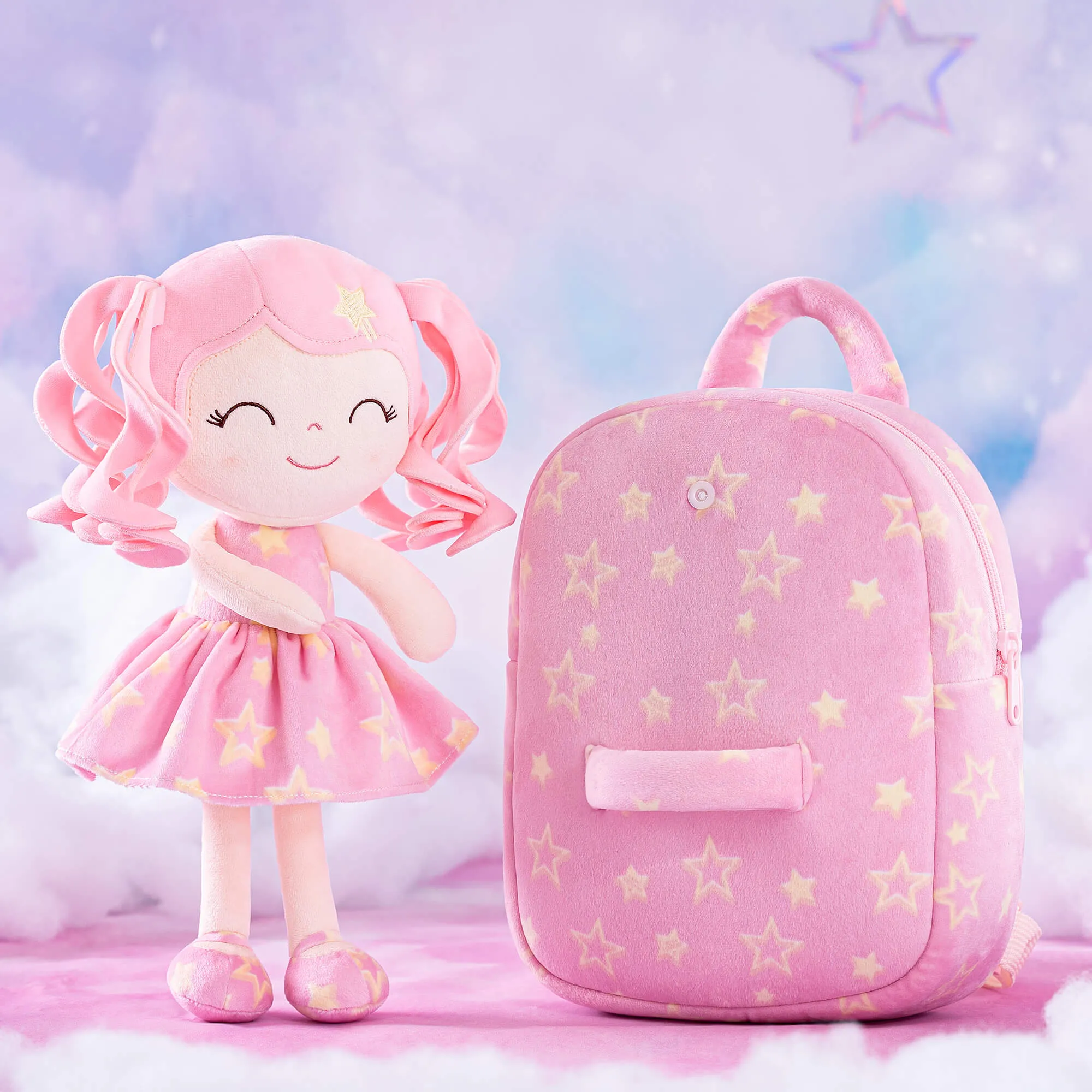 Gloveleya 9-inch Personalized Plush Curly Star Dolls Backpack Series