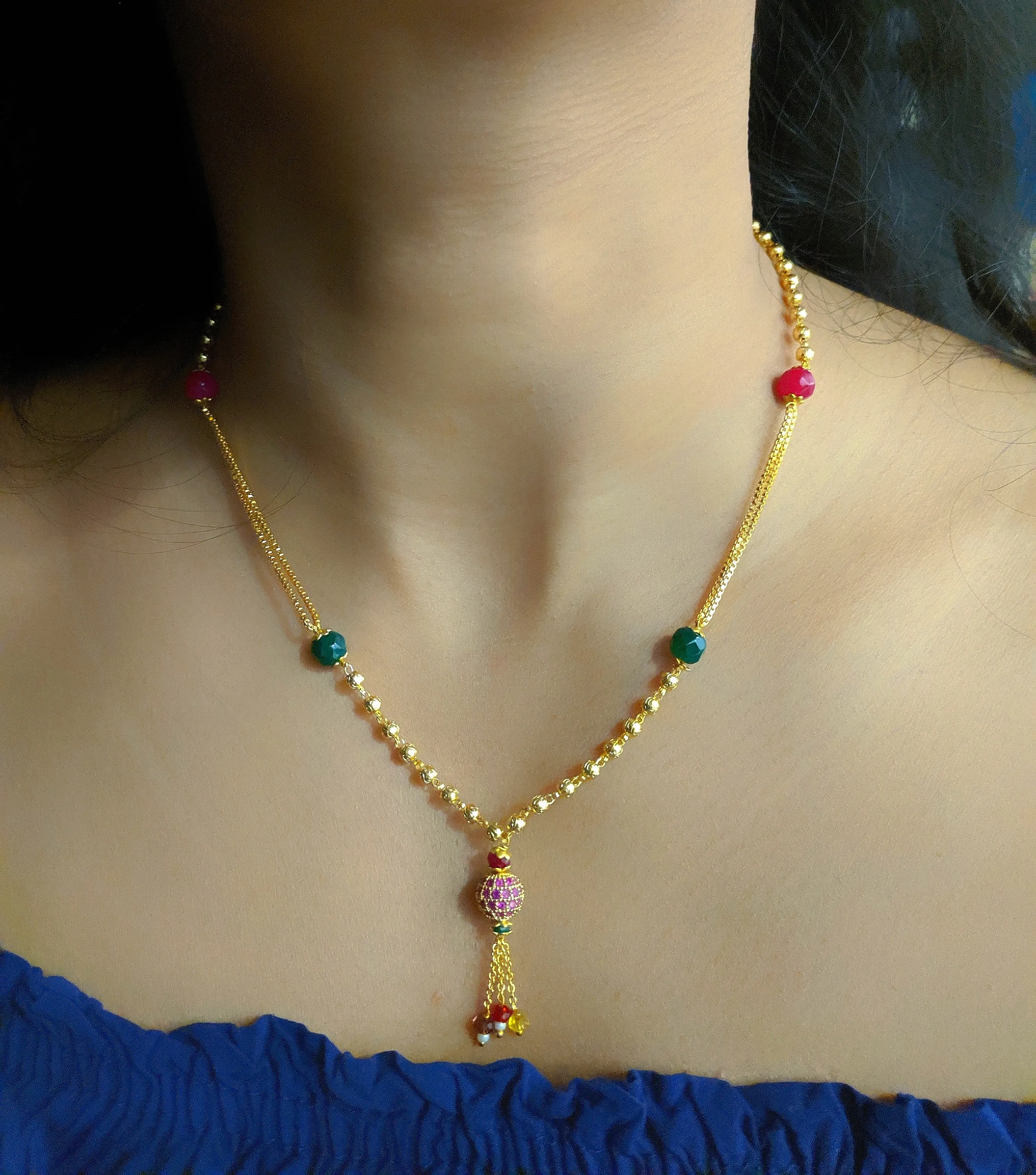 Gold Plated Latest Multicolor Round Mani Necklace