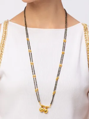 Gold Plated Long Mangalsutra मंगलसूत्र Latest Design Tanmaniya/Long Gold Chain/Black Beads Vati Pendant New Mangalsutra Designs For Women (32 Inches)