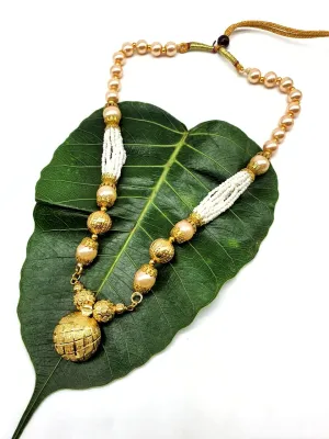 Gold Plated Necklace with Vati Pendant Big Golden Bead Mala Necklace