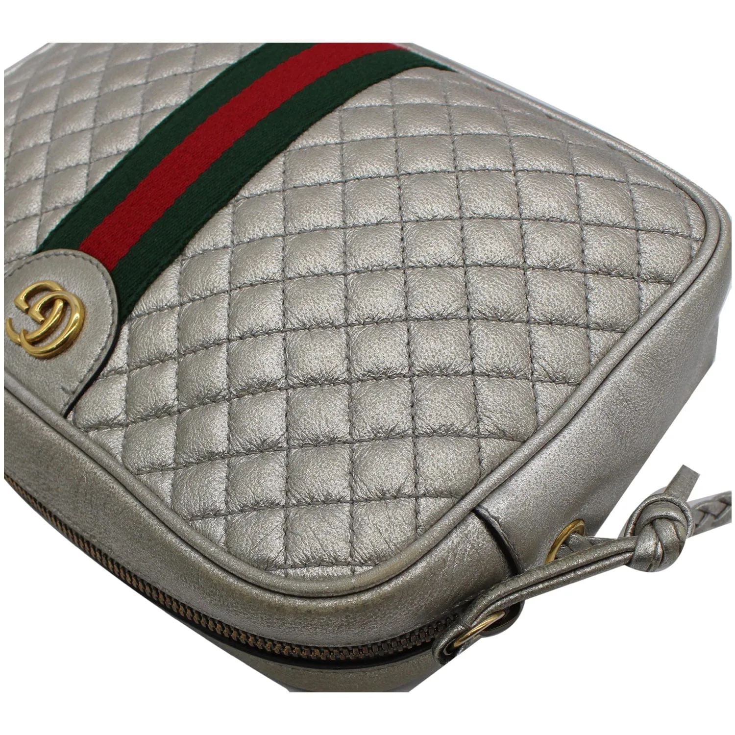GUCCI GG Small Quilted Leather Shoulder Bag Metallic Silver 541051