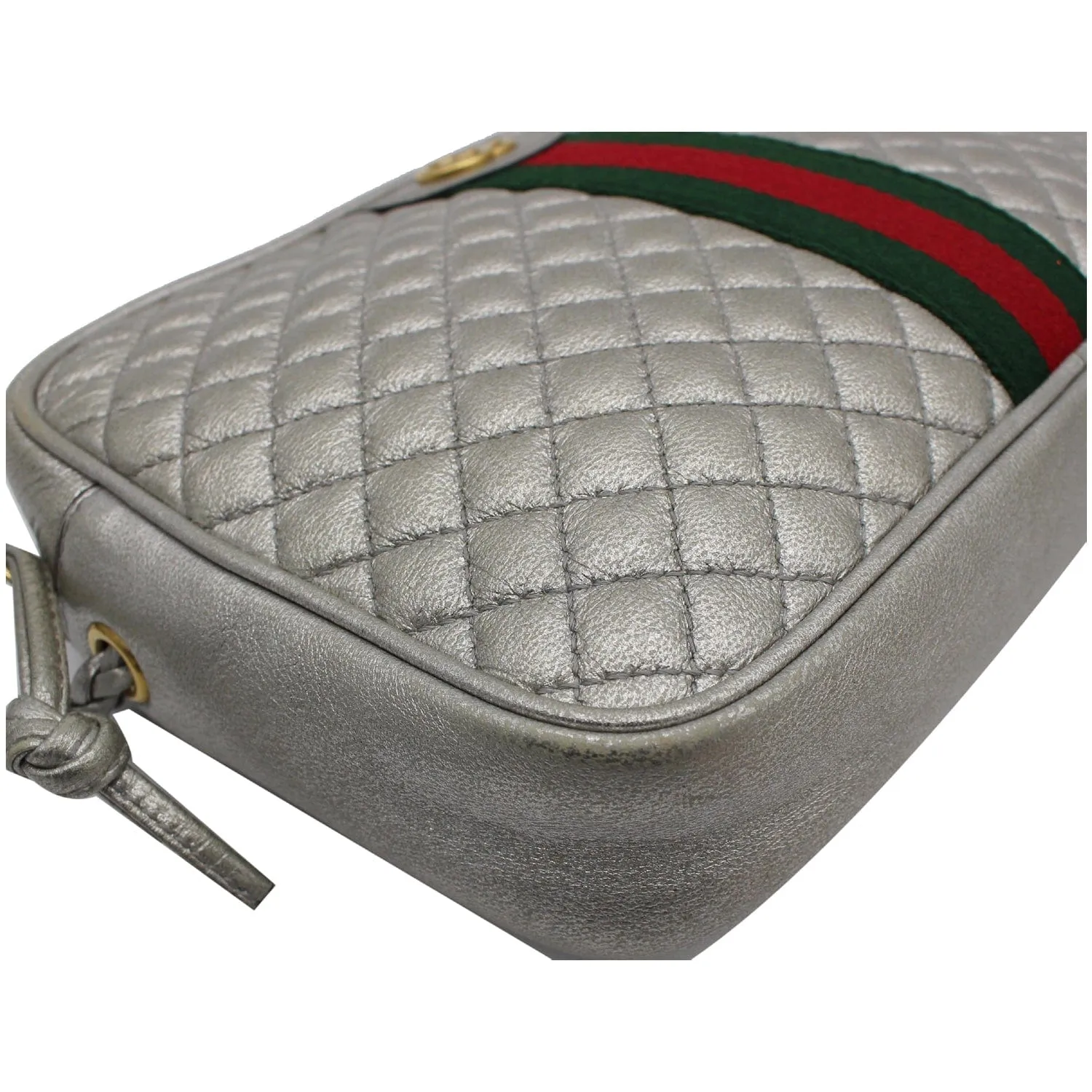 GUCCI GG Small Quilted Leather Shoulder Bag Metallic Silver 541051