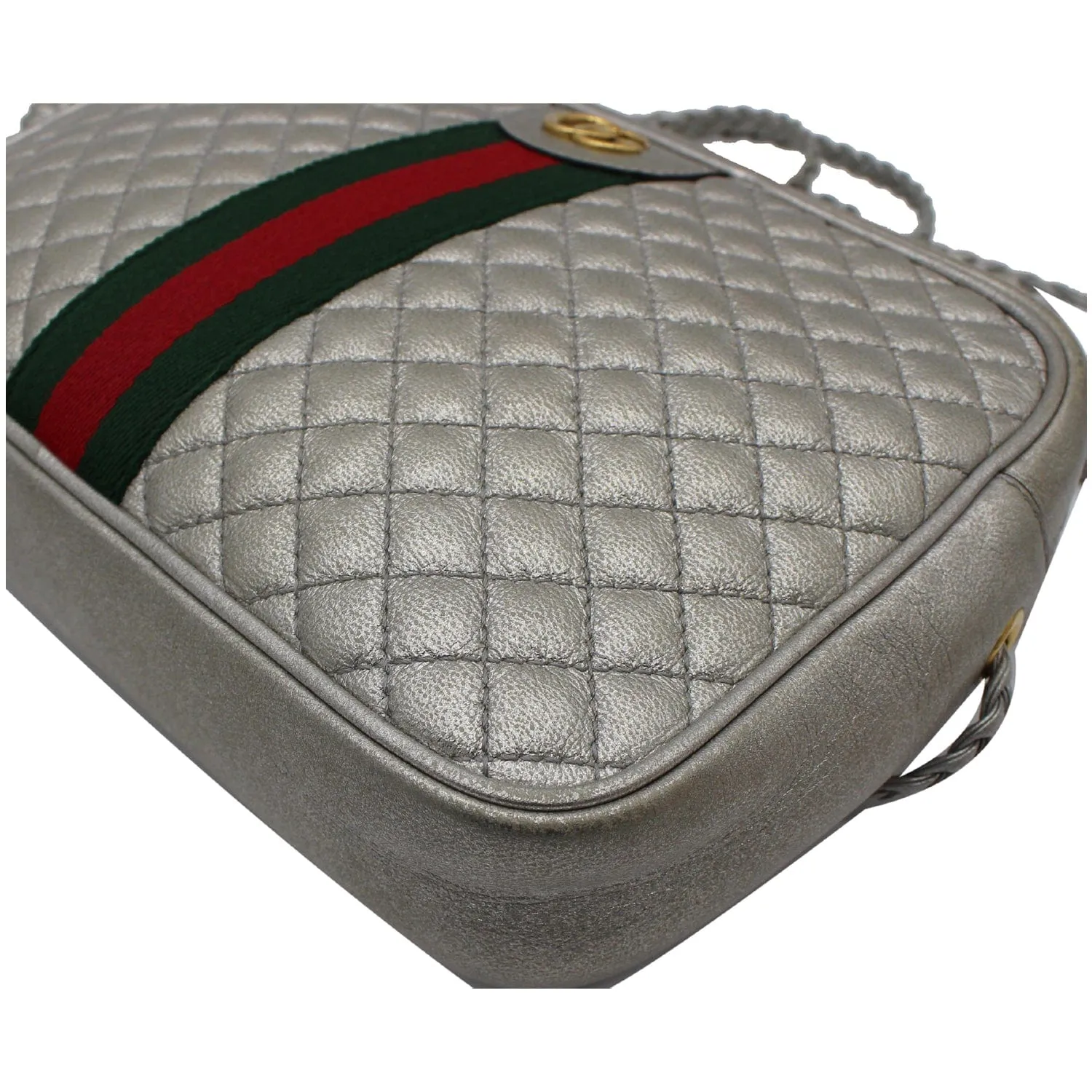 GUCCI GG Small Quilted Leather Shoulder Bag Metallic Silver 541051