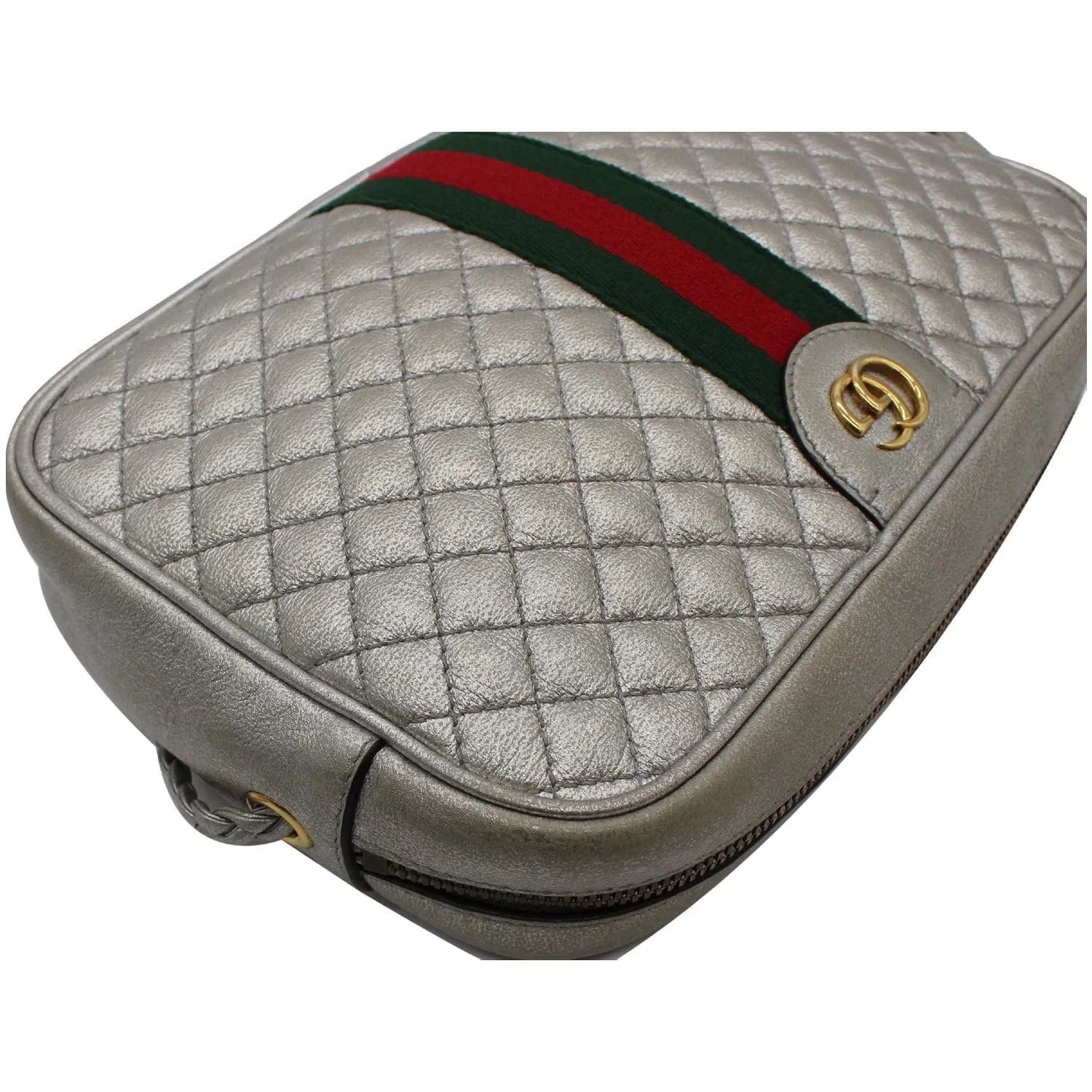 GUCCI GG Small Quilted Leather Shoulder Bag Metallic Silver 541051