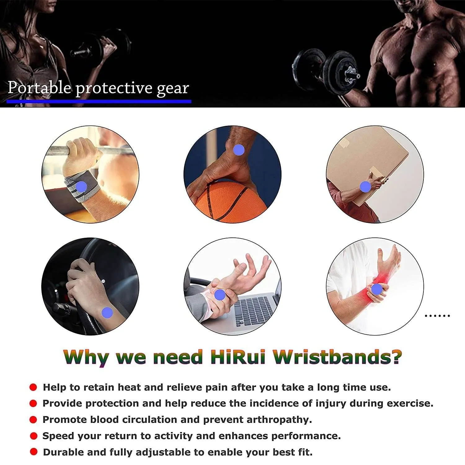Hirui 2 Pack Wrist Compression Strap and Wrist Brace Sport Wrist
