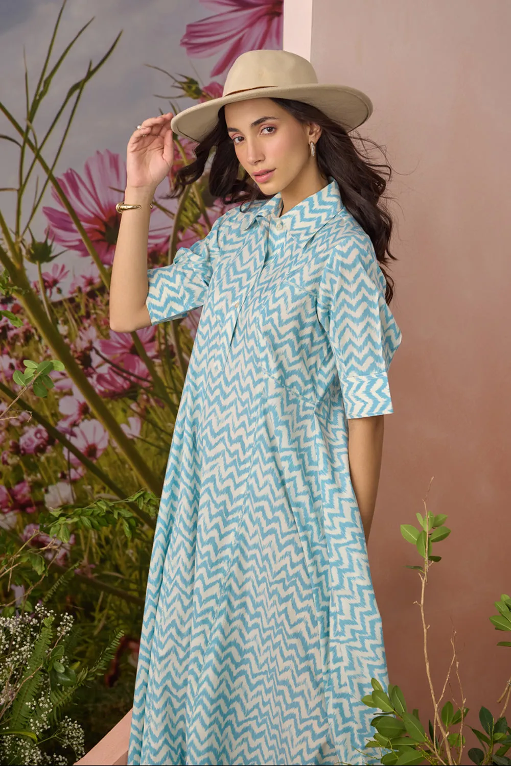 Ikkat Flared Shirt Dress
