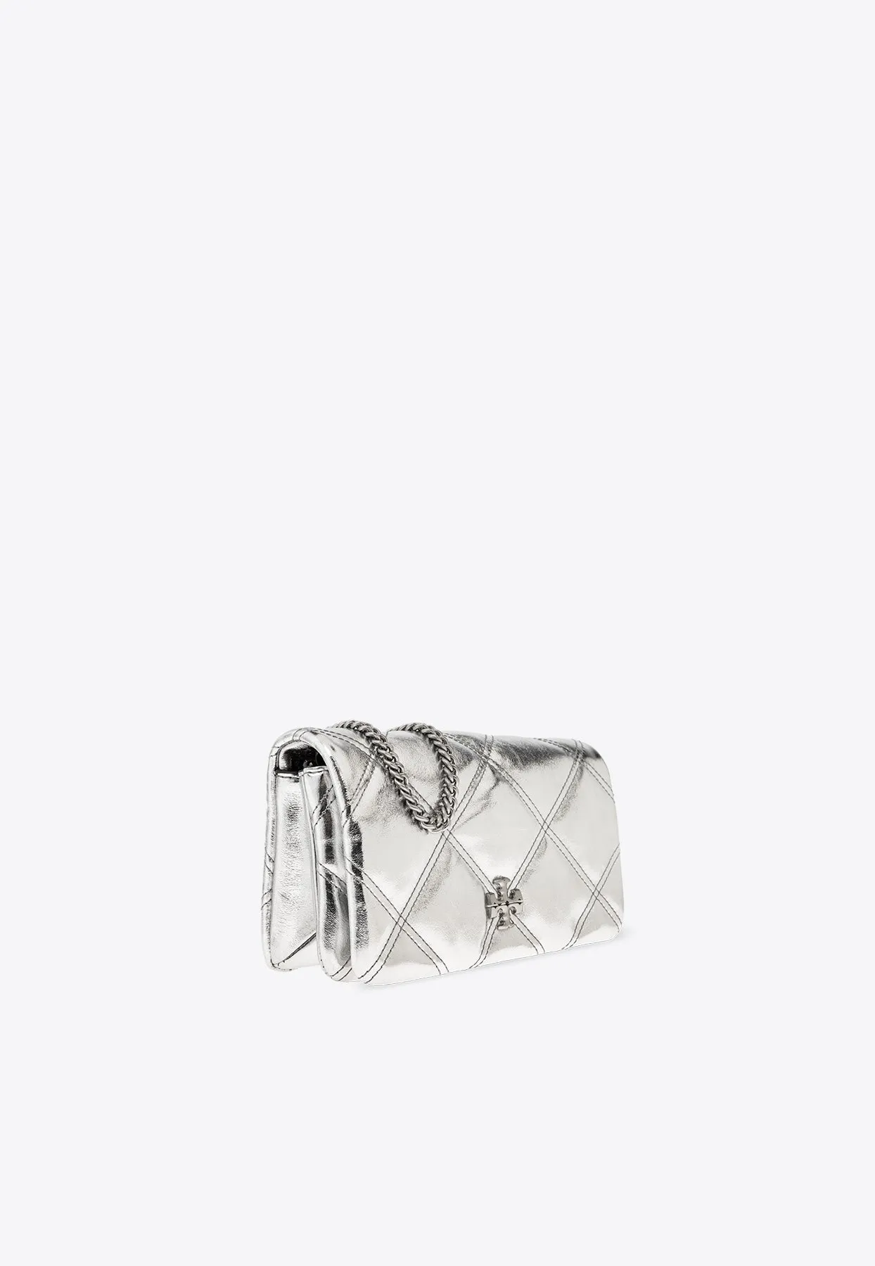 Kira Diamond Quilt Metallic Chain Clutch