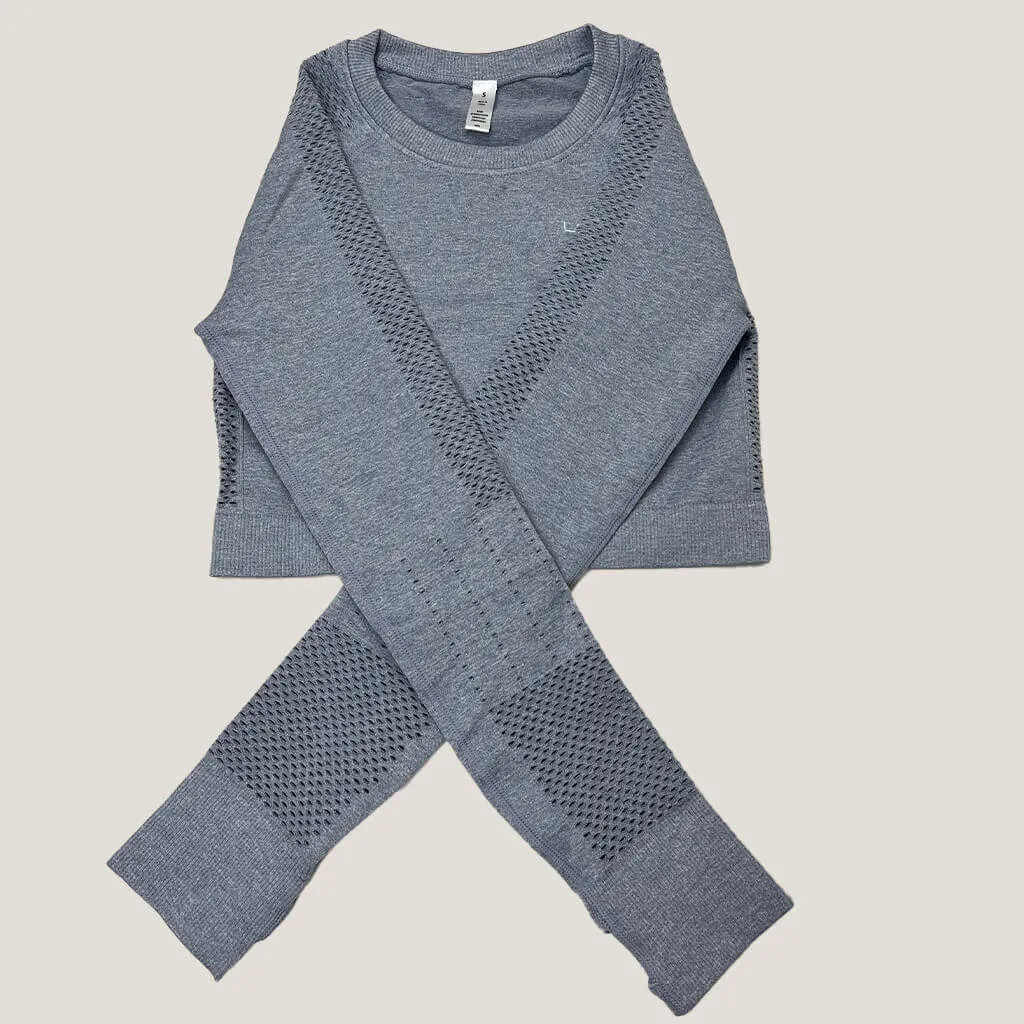 Lala Sportswear Grey Set with Long Sleeve Crop Top and Leggings