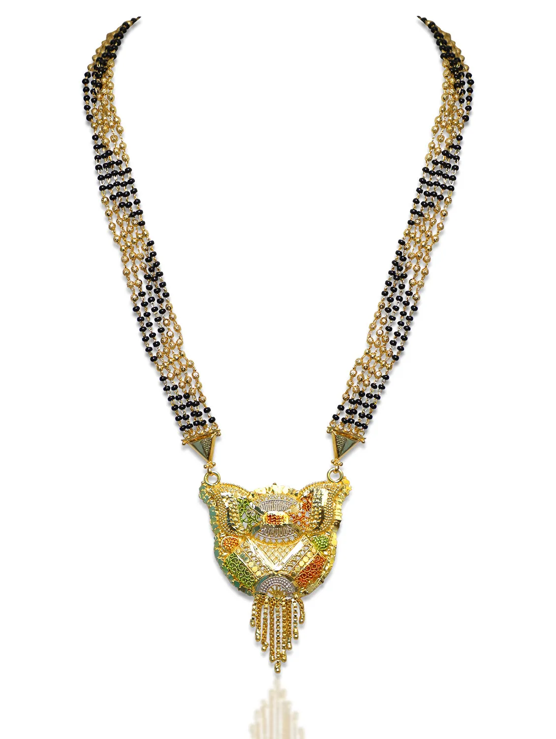 Long Mangalsutra Designs Gold Plated Latest 5 Layer Gold & Black Beads Chain Traditional Pendant 32 Inches Mangalsutra