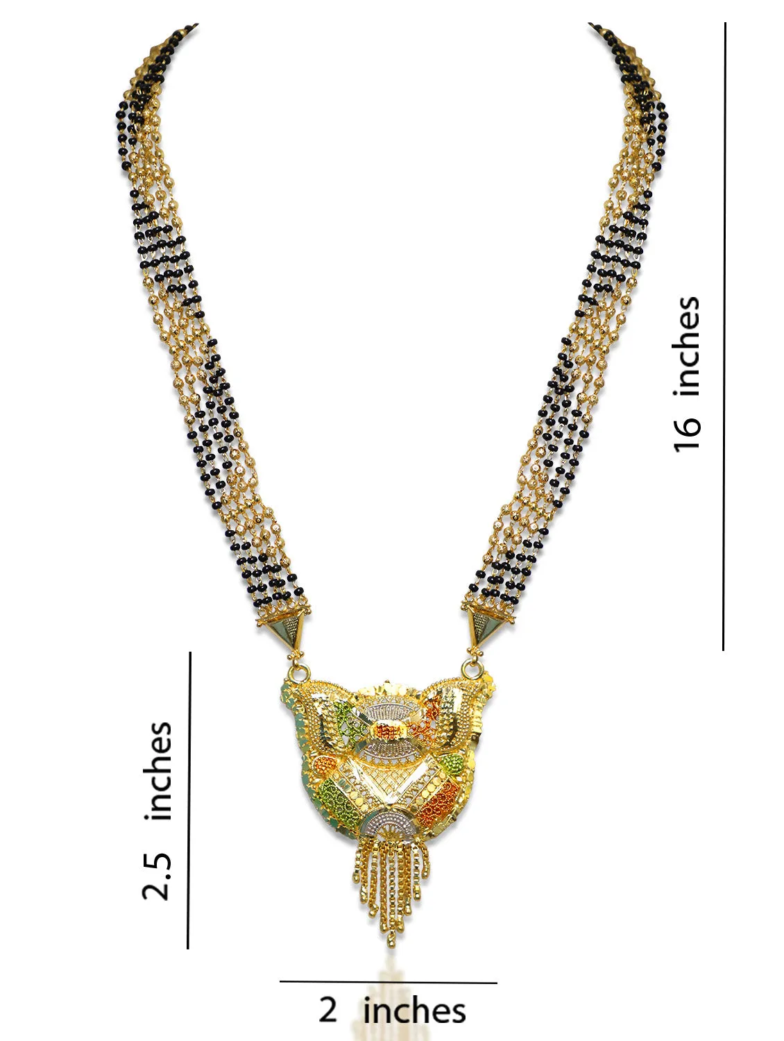 Long Mangalsutra Designs Gold Plated Latest 5 Layer Gold & Black Beads Chain Traditional Pendant 32 Inches Mangalsutra