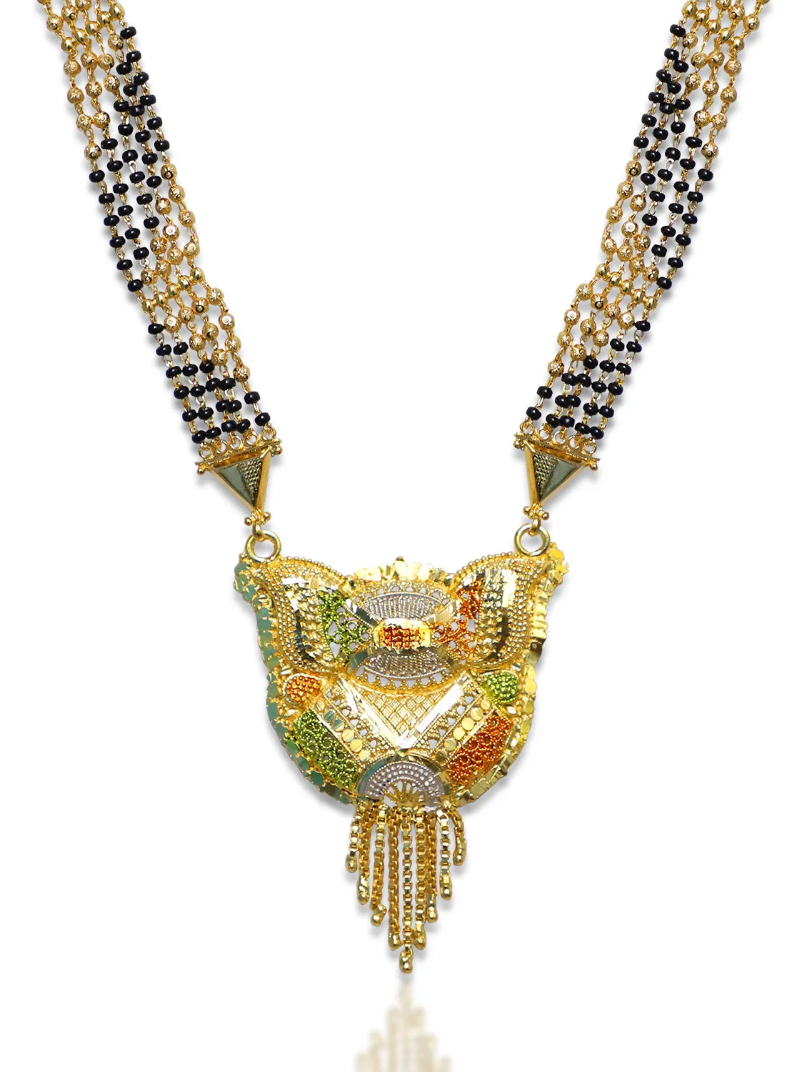 Long Mangalsutra Designs Gold Plated Latest 5 Layer Gold & Black Beads Chain Traditional Pendant 32 Inches Mangalsutra