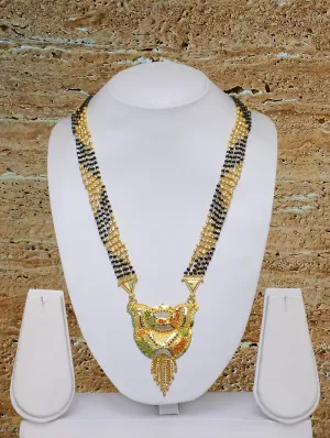 Long Mangalsutra Designs Gold Plated Latest 5 Layer Gold & Black Beads Chain Traditional Pendant 32 Inches Mangalsutra