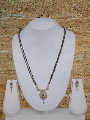 Long Mangalsutra Designs Gold Plated Latest American Diamond Floral Pendant 24 Inches Mangalsutra & Earrings