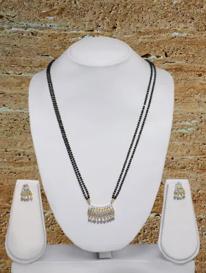 Long Mangalsutra Designs Gold Plated Latest American Diamond Pendant 27 Inches Mangalsutra Set