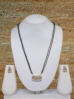 Long Mangalsutra Designs Gold Plated Latest American Diamond Pendant 27 Inches Mangalsutra