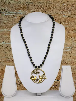 Long Mangalsutra Designs Gold Plated Latest Big Black Crystal Beads Animal Bird house Pendant 26 Inches Mangalsutra