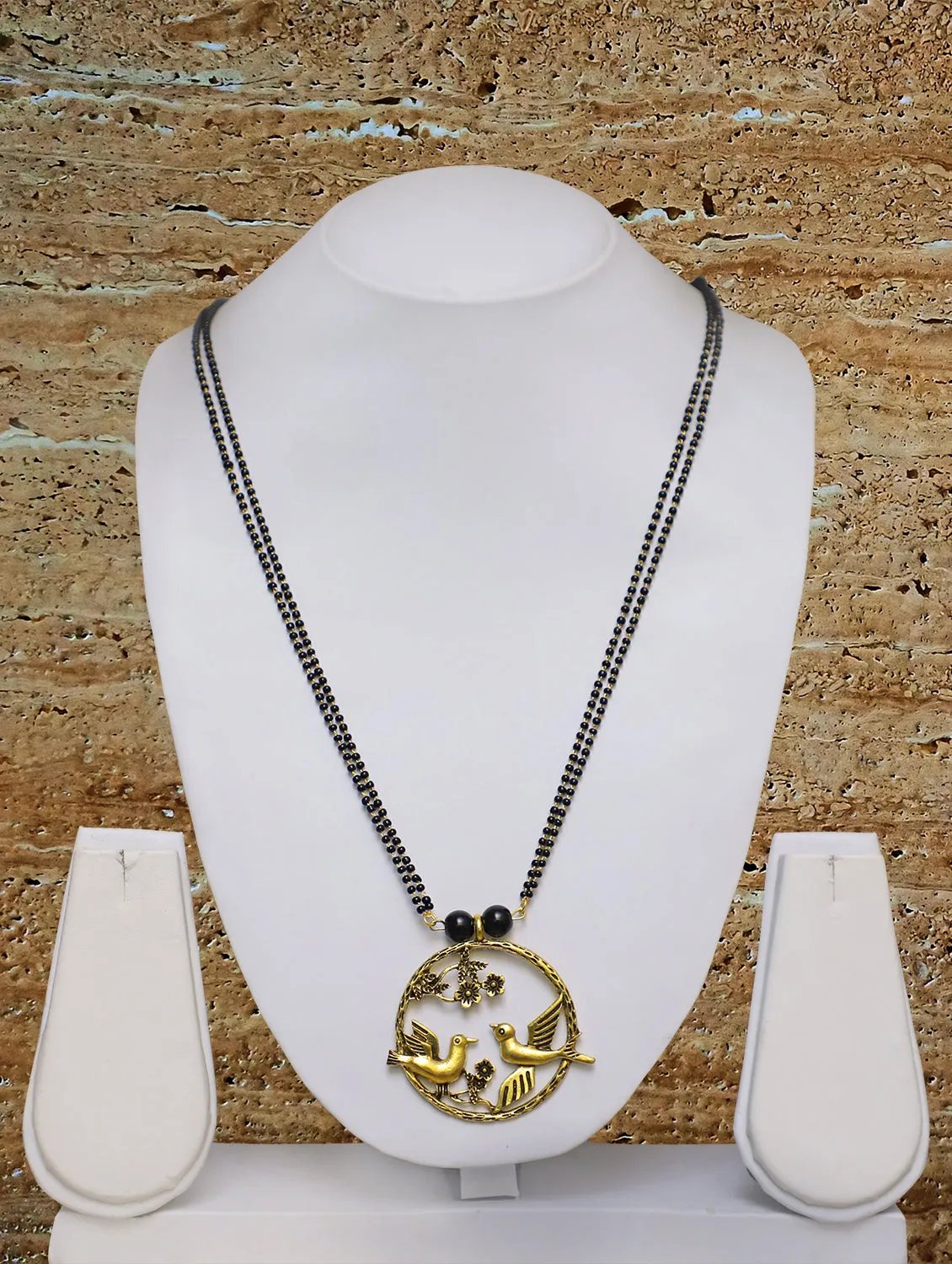Long Mangalsutra Designs Gold Plated Latest Black Bead Chain Animal Bird house Pendant 30 Inches Mangalsutra