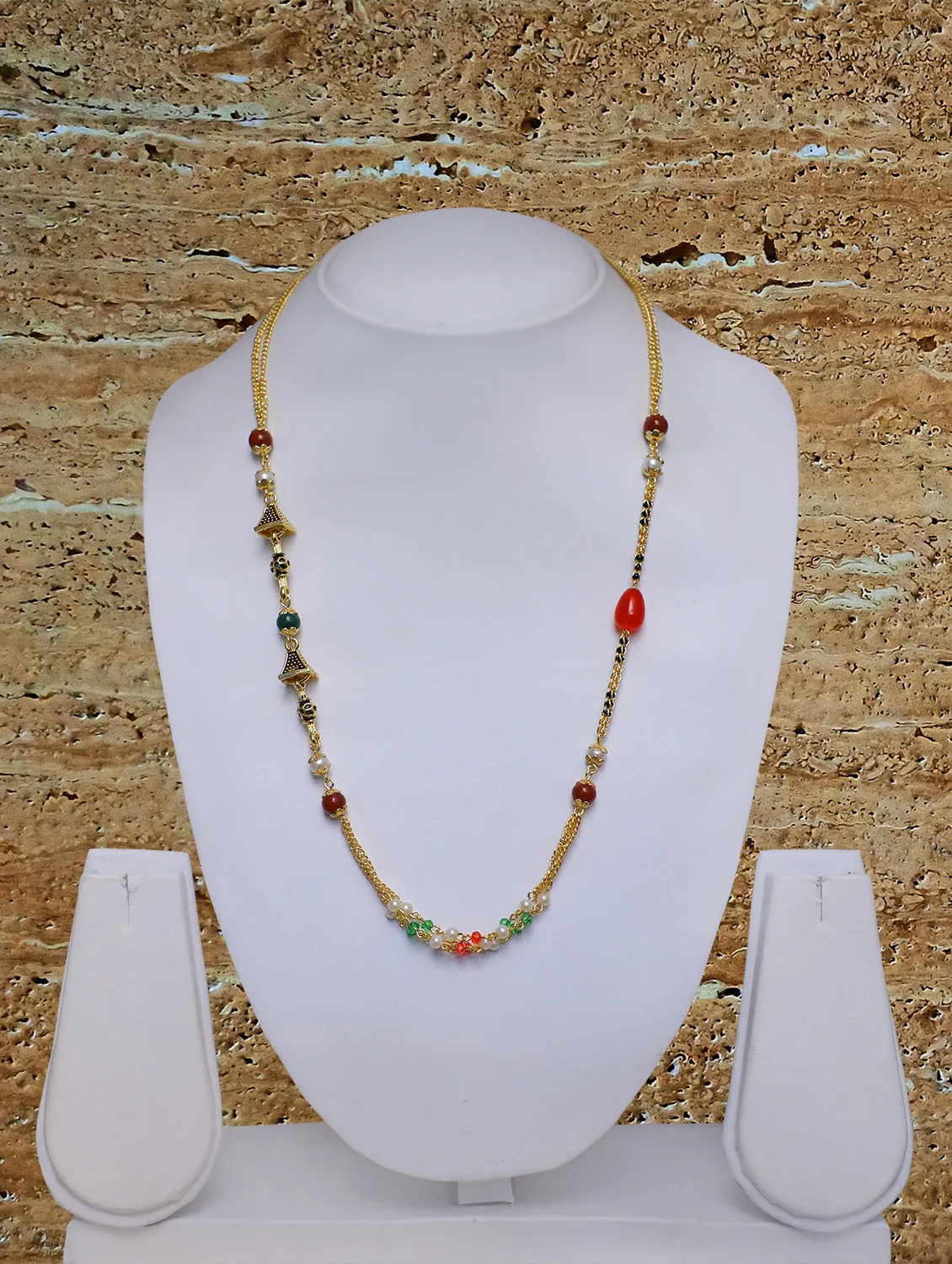 Long Mangalsutra Designs Gold Plated Latest Multi-color Pearls 21 Inches Mangalsutra