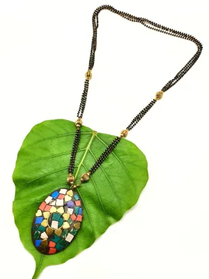 Long Mangalsutra Designs Gold Plated Latest Tibetan Multicolor Brass Pendant 24-Inches Length Mangalsutra