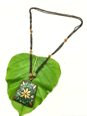Long Mangalsutra Designs Gold Plated Latest Tibetan Trapezium Shape Brass Pendant 24-Inches Length Mangalsutra