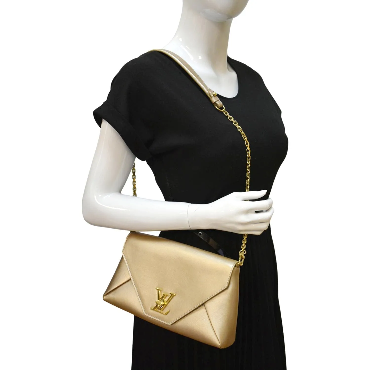 LOUIS VUITTON Love Note Metallic Calfskin Chain Shoulder Bag Gold