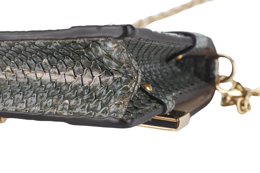 LOUIS VUITTON TRUNK CHAIN WALLET (N99721) PYTHON METALLIC LEATHER GOLD HARDWARE WITH CHAIN, STRAP AND DUST COVER
