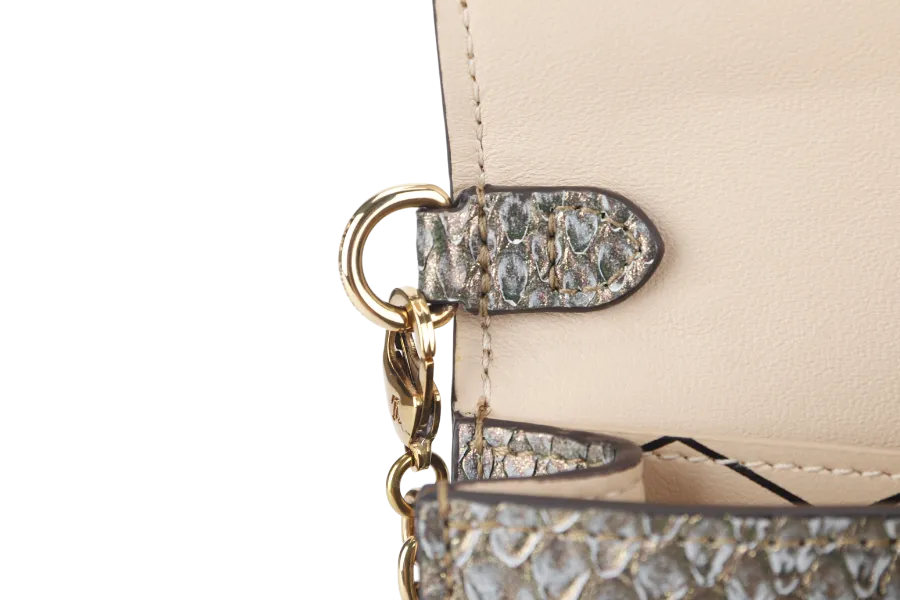 LOUIS VUITTON TRUNK CHAIN WALLET (N99721) PYTHON METALLIC LEATHER GOLD HARDWARE WITH CHAIN, STRAP AND DUST COVER