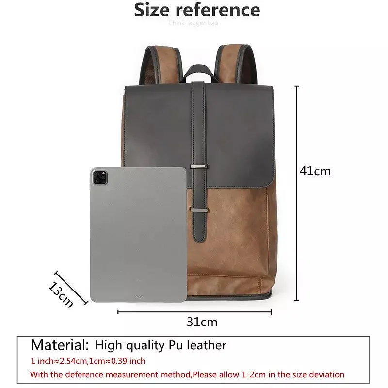 Man Waterproof High Quality Large PU Leather Travel Backpack
