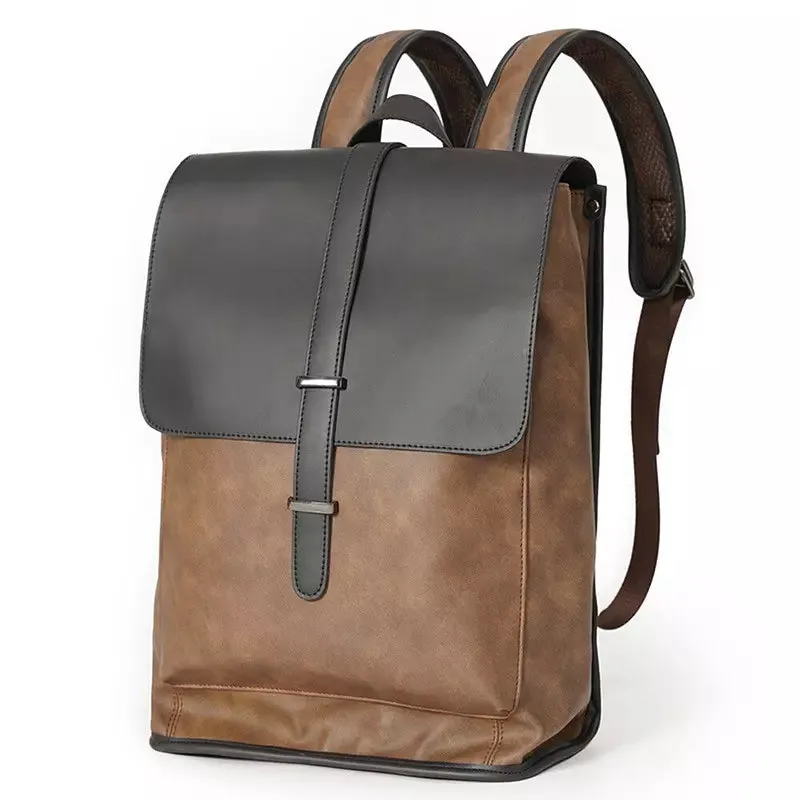Man Waterproof High Quality Large PU Leather Travel Backpack