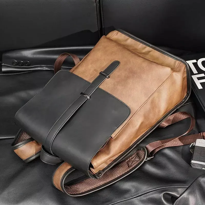 Man Waterproof High Quality Large PU Leather Travel Backpack