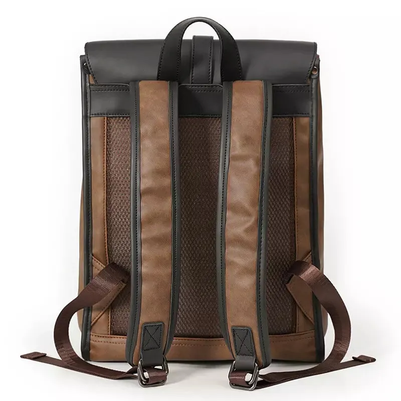 Man Waterproof High Quality Large PU Leather Travel Backpack